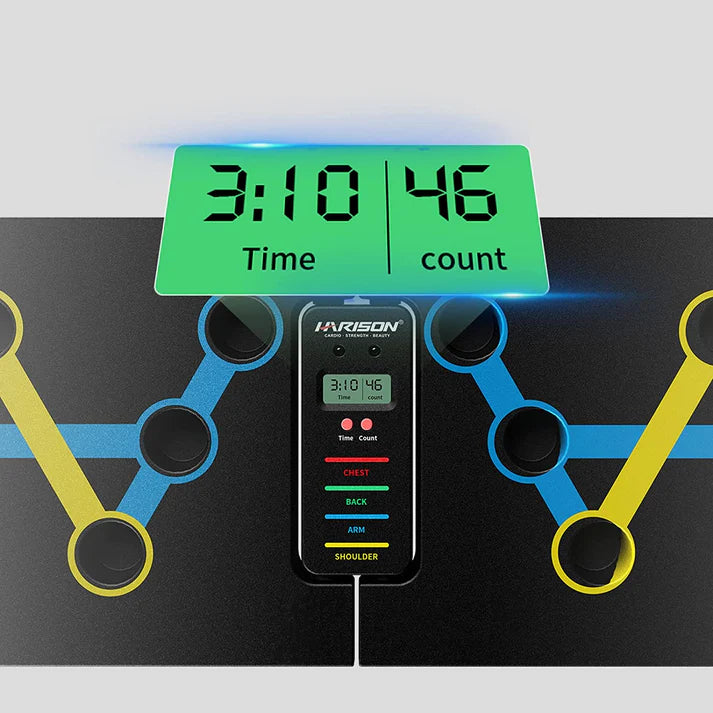 Digital timer with green display and black casing on a white background
